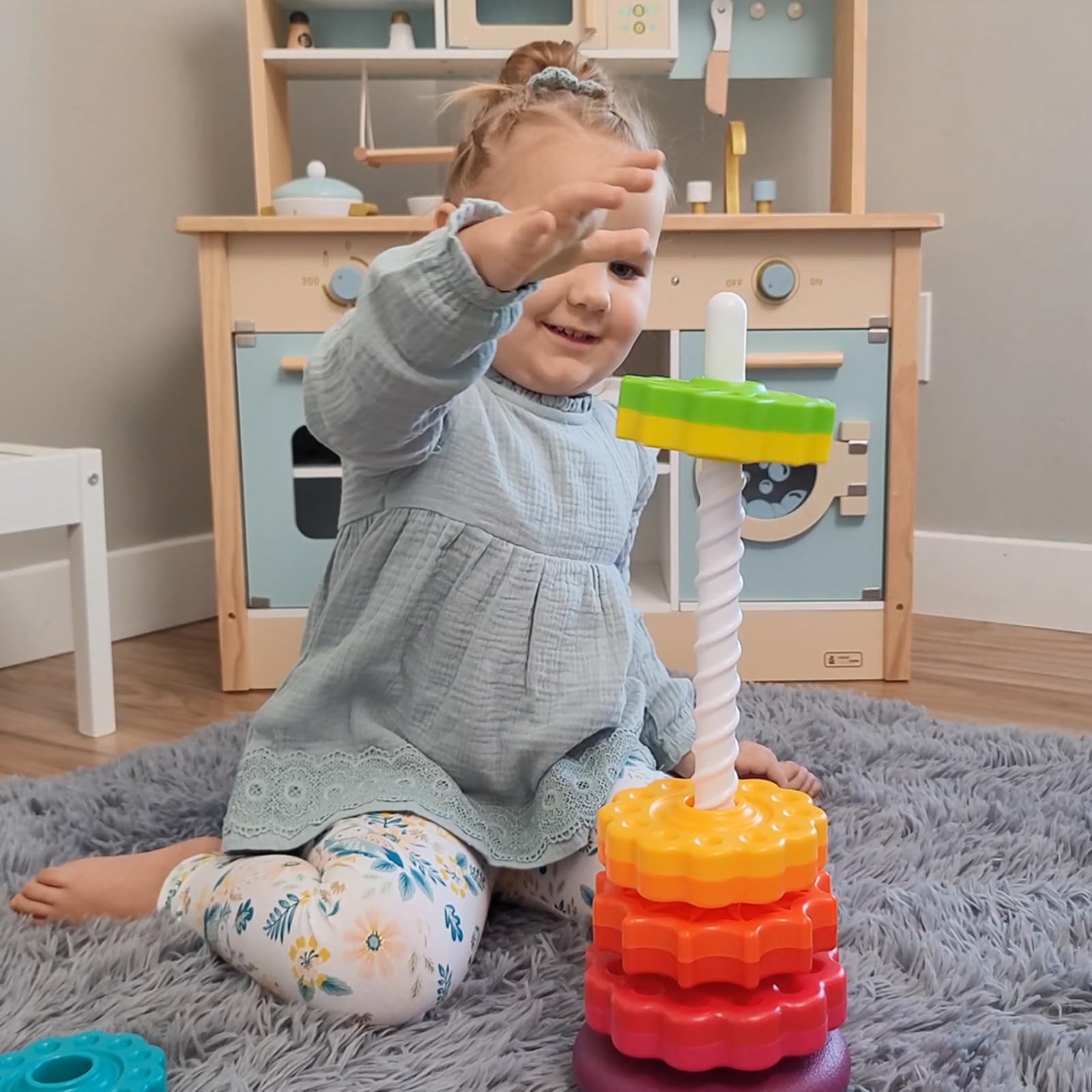 **Spinning Stacking Toys for Toddlers - Educational Montessori Stacking Rings & Gears - STEM Learning Toy for Boys & Girls Ages 1-3 - Perfect Christmas & Birthday Gift - Fun for Playtime, Daycare & Early Childhood Development**