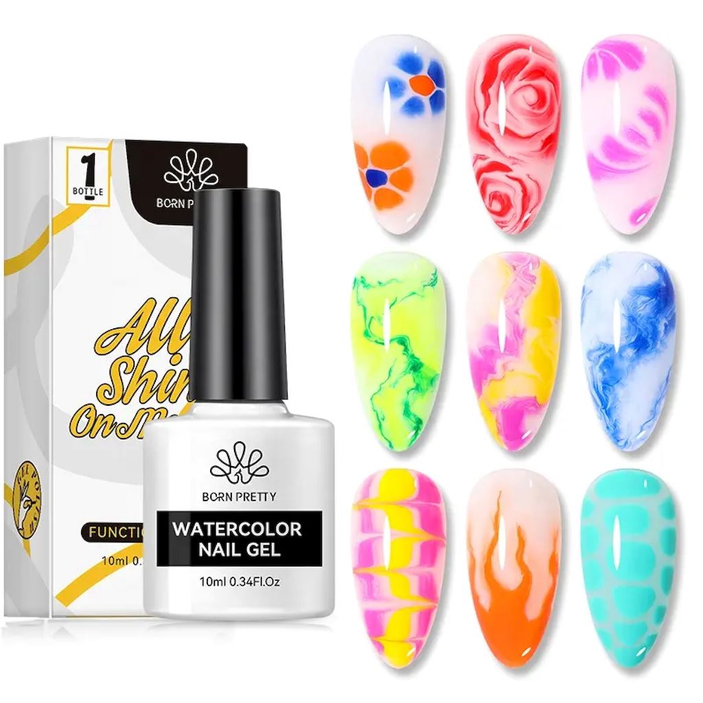 Blooming Watercolor Nail Gel Polish - Marble Effect Nail Art Kit for DIY Manicure - Perfect for Home Salon, Party Nails & Special Occasions