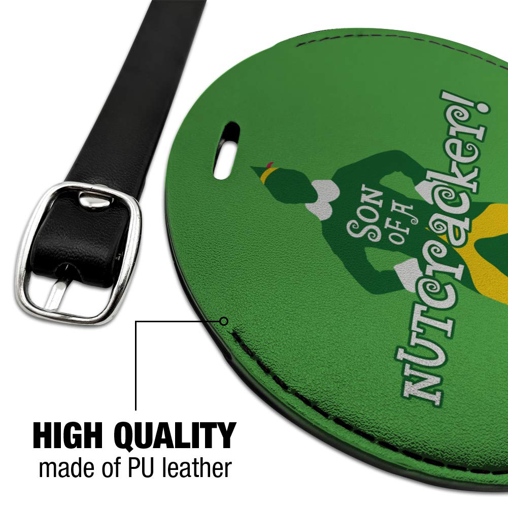 Elf Movie Son of a Nutcracker! Leather Luggage Tag - Round Carry-On ID Tag for Suitcases, Backpacks & Travel Bags - Perfect for Christmas Gifts, Holiday Travel & Movie Fans