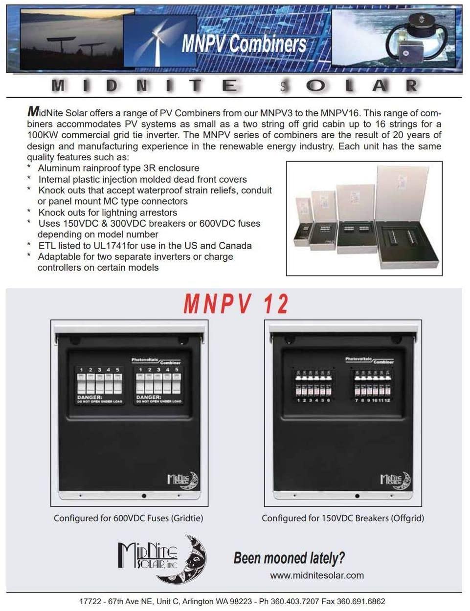 MidNite Solar 12 String Combiner Box MNPV12 - High Efficiency Solar Panel Combiner for Off-Grid & RV Systems - Perfect for Solar Farms, Home Energy Storage & Renewable Power Projects