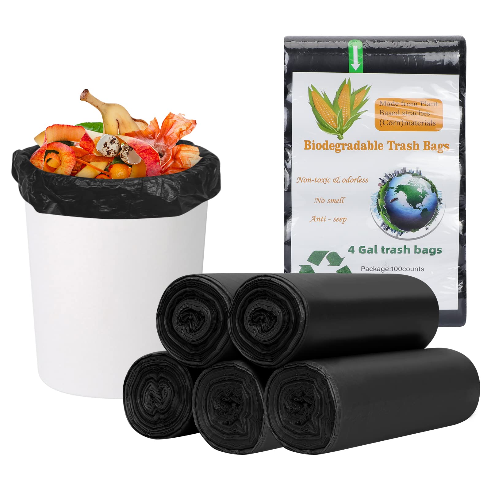 Toplive 4 Gallon Trash Bags - Heavy Duty 1.2Mil Garbage Bags for Kitchen, Bathroom, Bedroom & Office Waste Bins | Perfect for Home, Office & Commercial Use (Black, 30 Count)