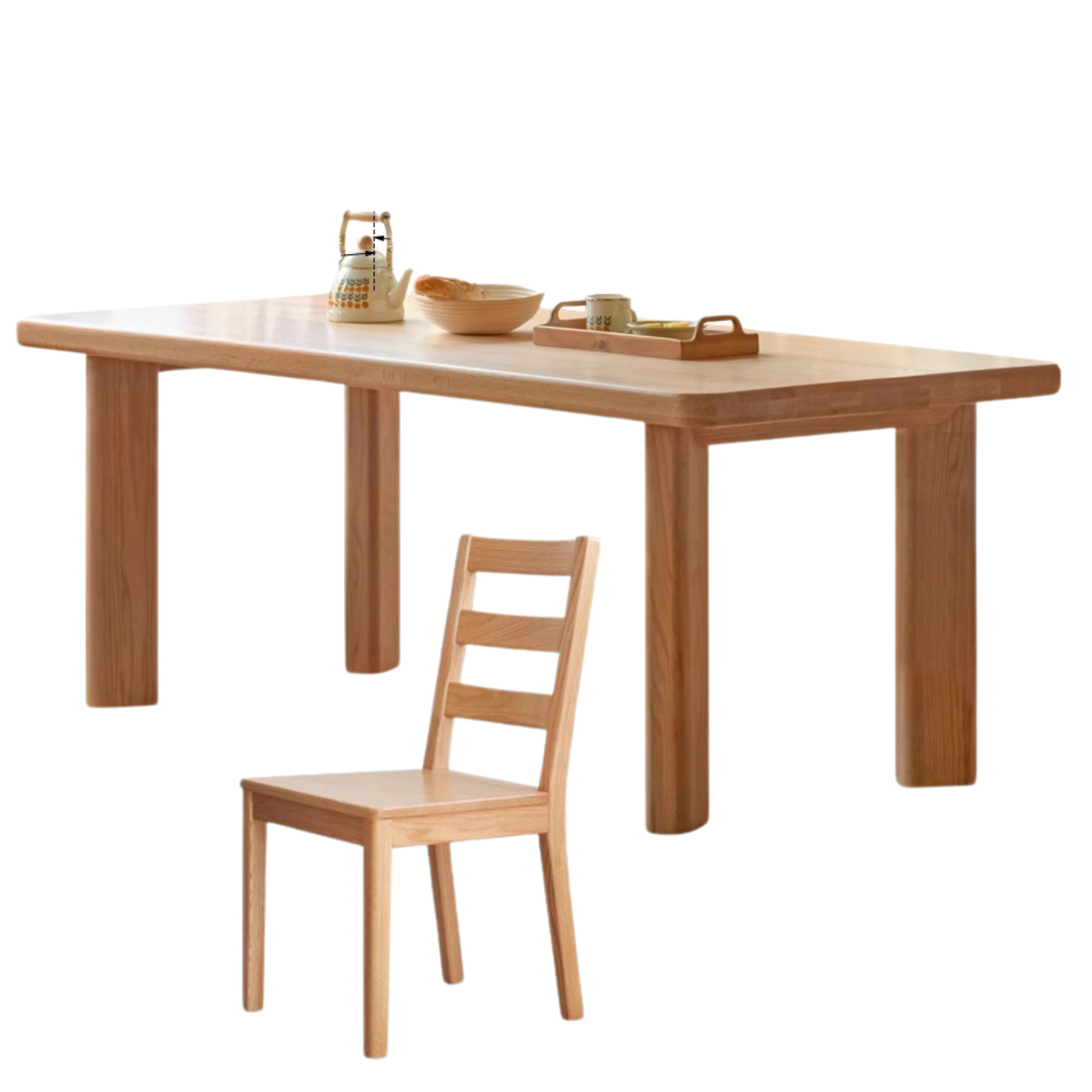 Solid Oak Wood Large Log Style Dining Table - Rustic Farmhouse Dining Room Furniture for Family Gatherings & Dinner Parties