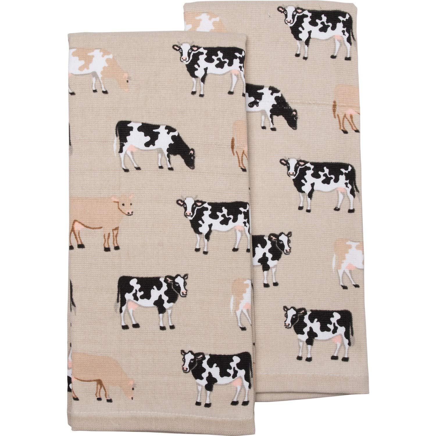 Farmhouse Kitchen Towels Set of 2 - Large Soft Cotton Dish Towels with Rooster, Chickens & Cows Design - Perfect for Farmer's Market, Country Kitchen Decor & Farmhouse Style Homes