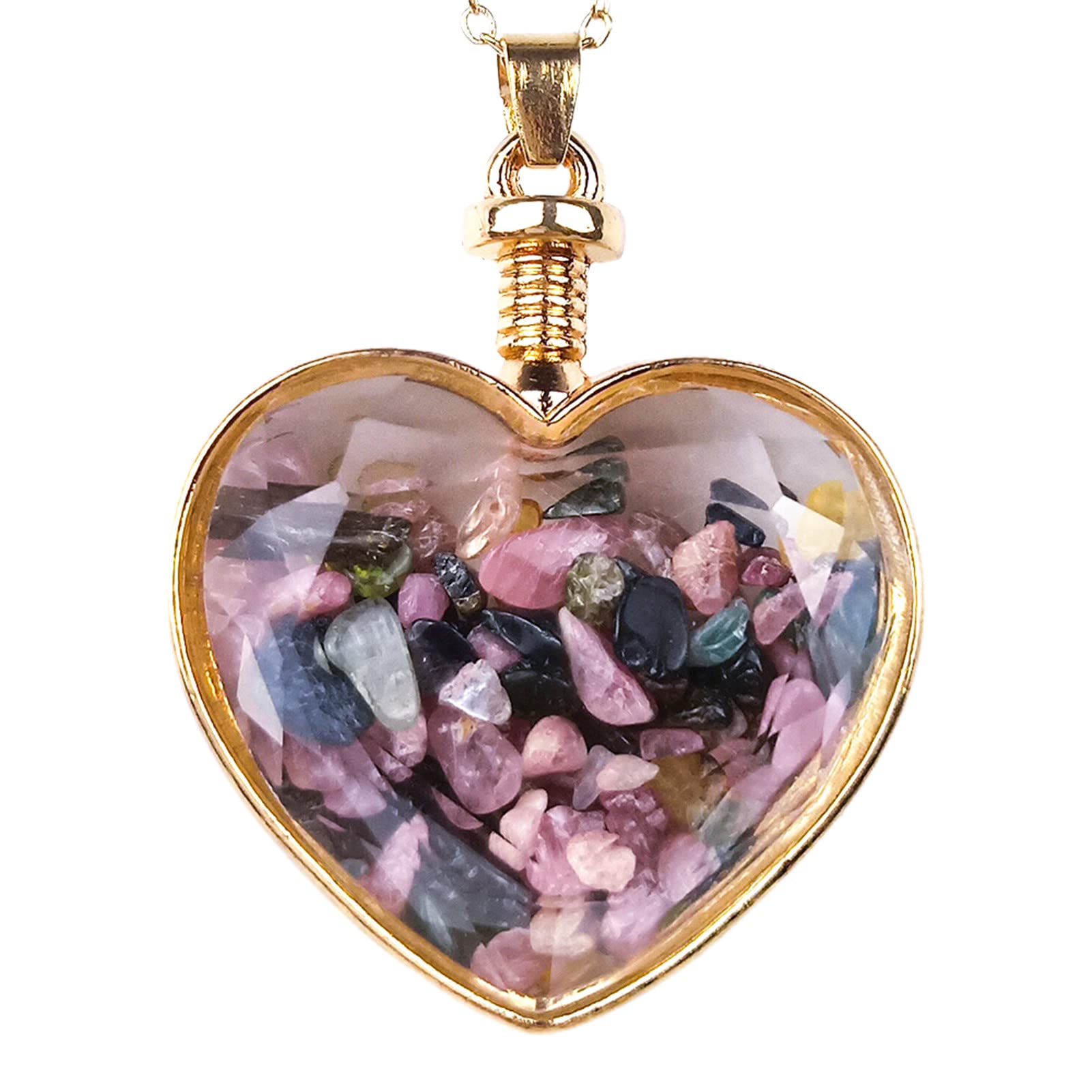Elegant Women's Heart-Shaped Glass Pendant Necklace - Natural Stone Wish Bottle Charm Jewelry for Birthday, Christmas & Anniversary Gifts | Perfect for Romantic Occasions, Date Nights & Special Celebrations