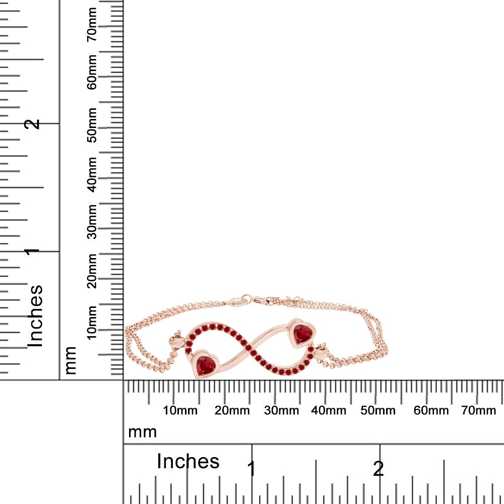 AFFY Simulated Gemstone Infinity Heart Chain Bracelet - 14k Rose Gold Plated Sterling Silver - Romantic Gift for Women, Valentine's Day, Anniversary & Special Occasions