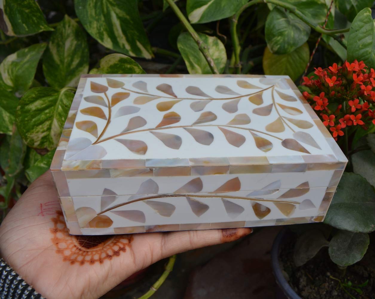 Handcrafted Mother of Pearl Jewelry Box with Intricate Inlay Design - Premium Indian Trinket Box for Rings, Necklaces & Keepsakes | Perfect Gift for Women, Bridal Shower & Home Decor