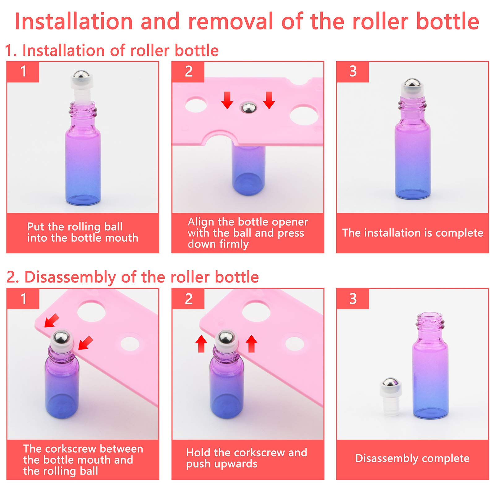15 Pack 5ml Stainless Steel Ball Roller Bottles with Gold Cap - Gradient Color Glass Essential Oil Roller Bottles for Perfume, Aromatherapy & Organic Oils - Includes 1 Opener + 2 Funnels - Perfect for DIY Essential Oil Blends, Travel & Gift Giving