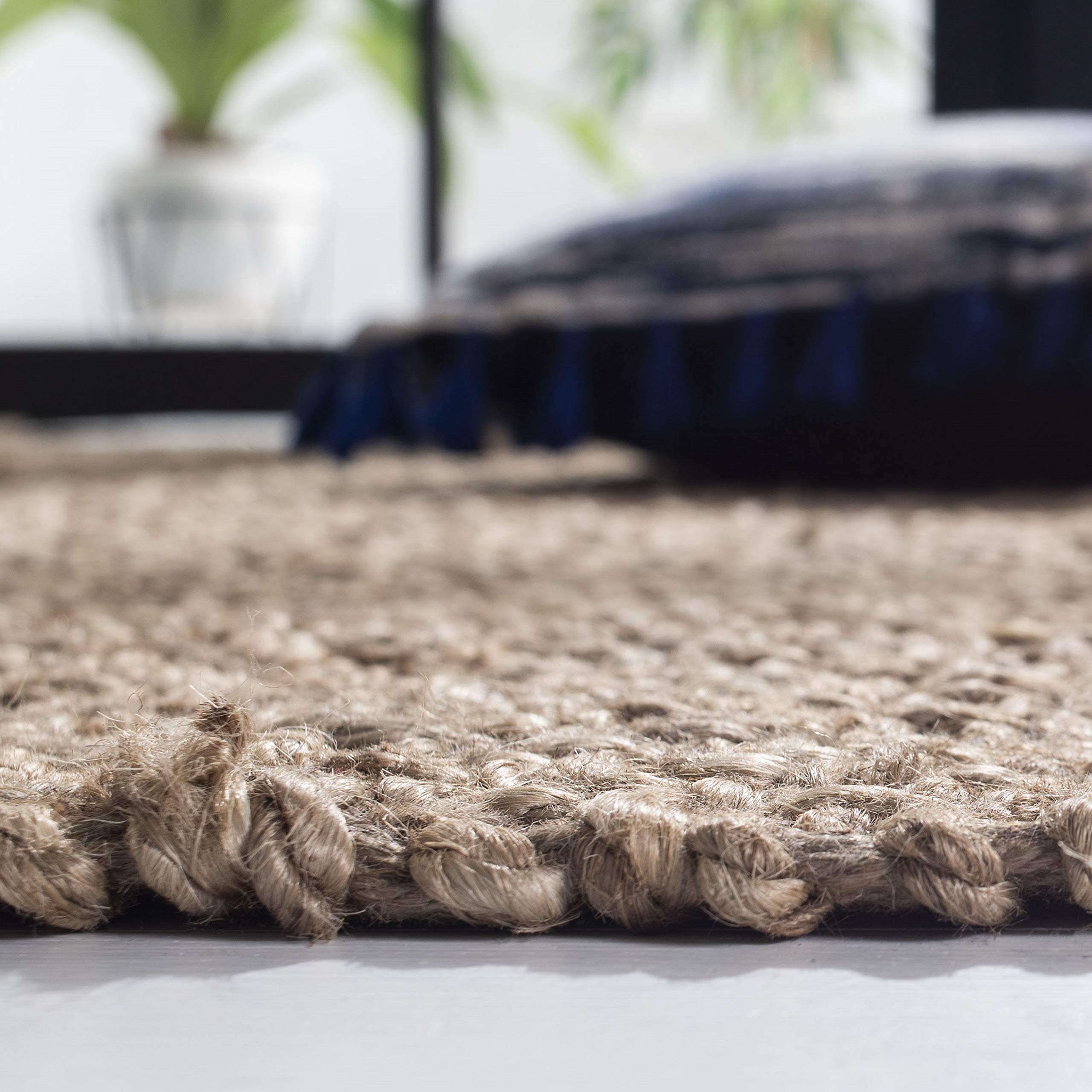 SAFAVIEH Handmade Woven Jute Area Rug 6'x6' Square Natural Fiber - Soft Grey with Fringe Trim for Living Room, Bedroom & Boho Home Decor