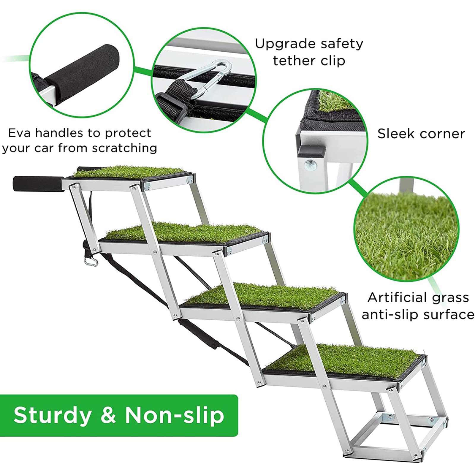 Foldable Pet Stairs for Large Dogs - Non-Slip Artificial Grass Dog Ramp for High Beds, Cars, SUVs & Trucks - Supports Up to 200 lbs - Perfect for Elderly Pets, Home & Travel Use
