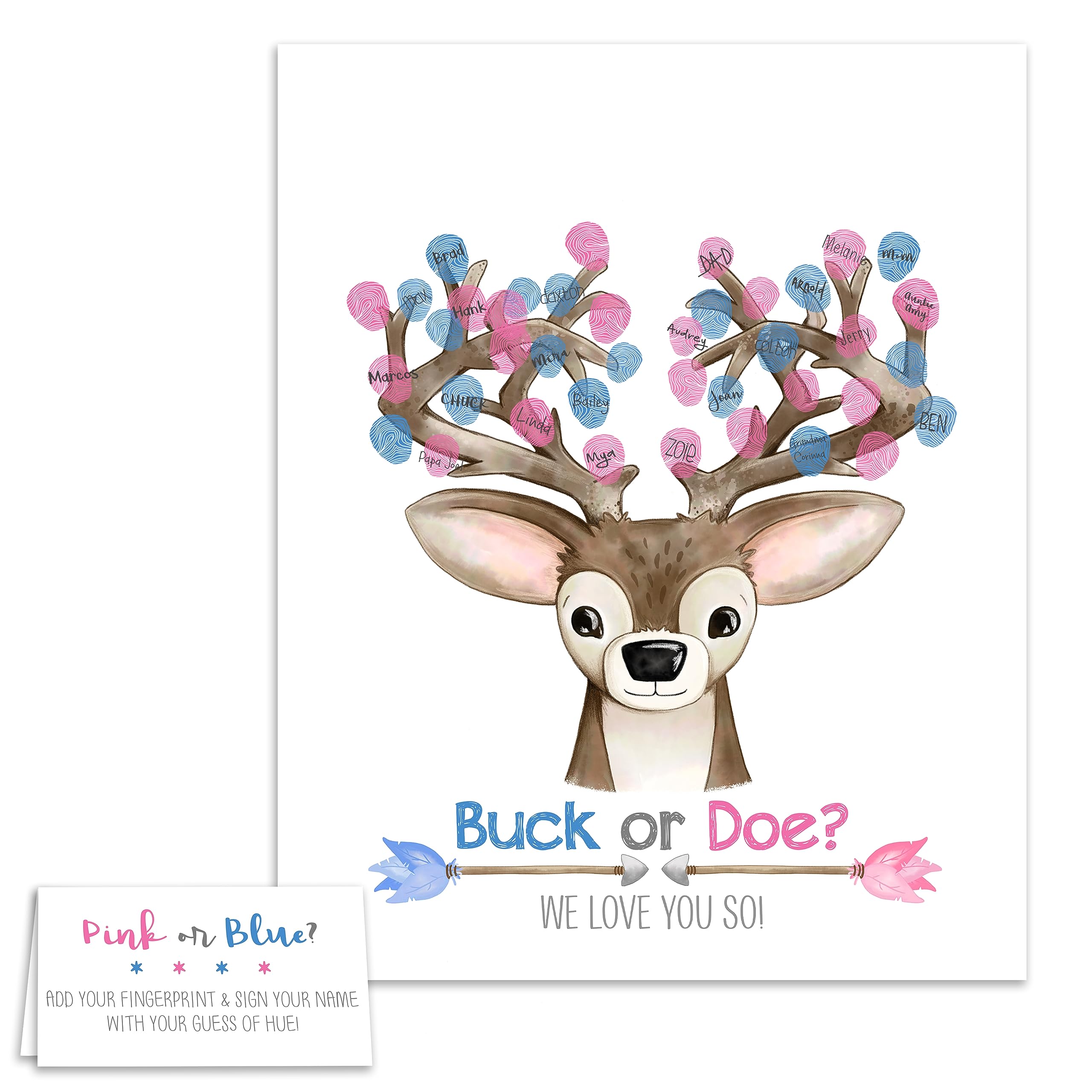 Buck or Doe? Gender Reveal Deer Fingerprint Guest Book Sign In Page - Unframed with Arrow Details - Perfect for Baby Shower, Gender Reveal Party & Nursery Decor