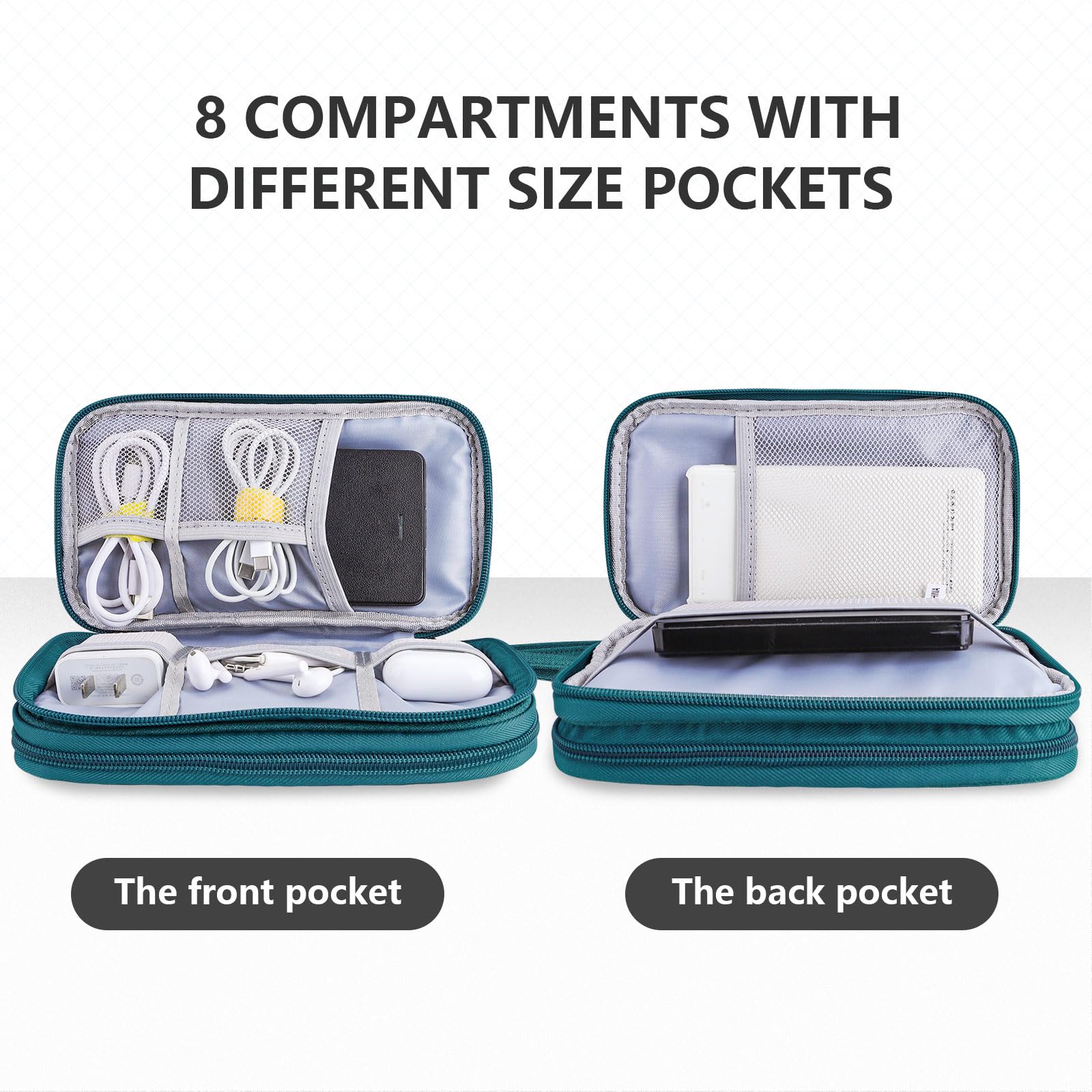 Teskyer Waterproof Travel Organizer Bag for Electronics & Cables - 8.5 x 5 Inch Dark Green Travel Accessories - Perfect for Men & Women Travel Essentials (Ideal for Business Trips, Vacations & Daily Commute)