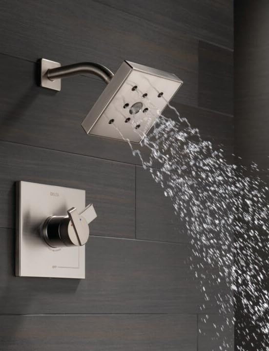 Delta Ara 17 Series Dual-Function Shower Trim Kit with H2Okinetic Shower Head - Brushed Nickel Finish - T17267-SS (Valve Not Included) - Perfect for Modern Bathroom Renovations & Spa-Like Shower Experience