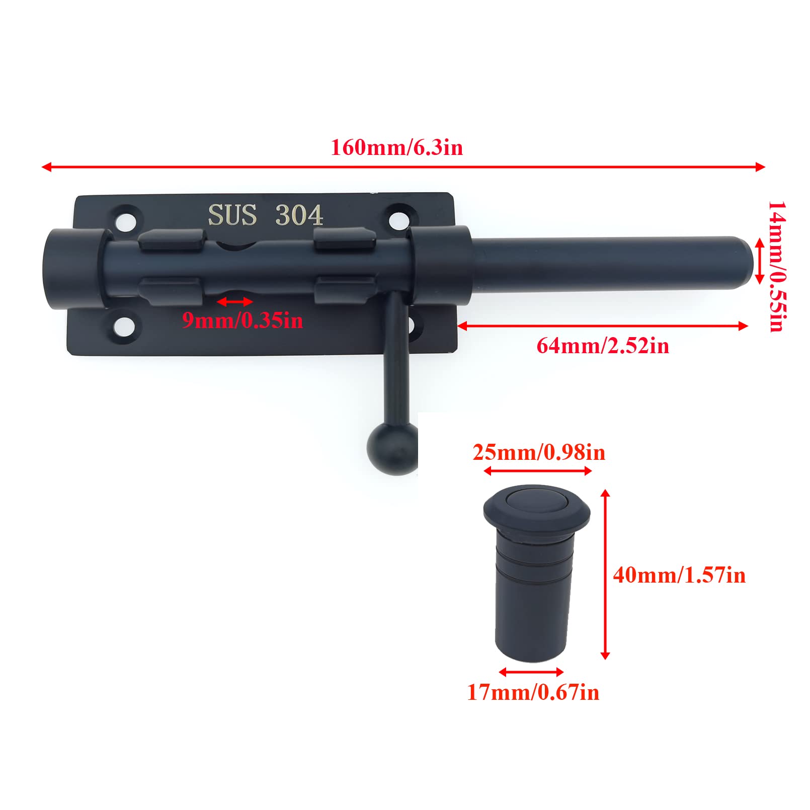 Heavy Duty 304 Stainless Steel Slide Bolt Gate Latch - Thickened Safety Barrel Bolt Door Lock with Padlock Hole & Dust Canister - Ideal for Wooden Fence, Yard Door, Barn Door, Shed Door, Garage & Garden Gate Security