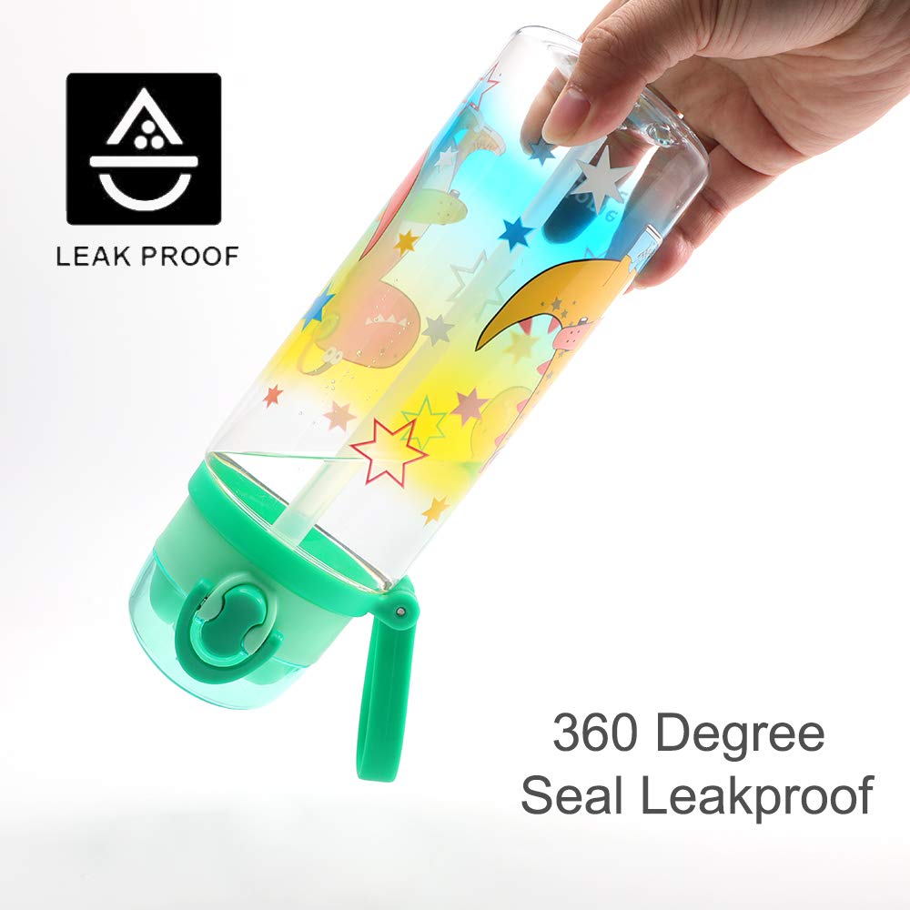 Dinosaur Water Bottle for Kids - 24oz (700ml) BPA Free, Leak Proof & Easy Clean Reusable Bottle for School, Travel & Outdoor Activities | Cute Home Tune Design for Boys & Girls
