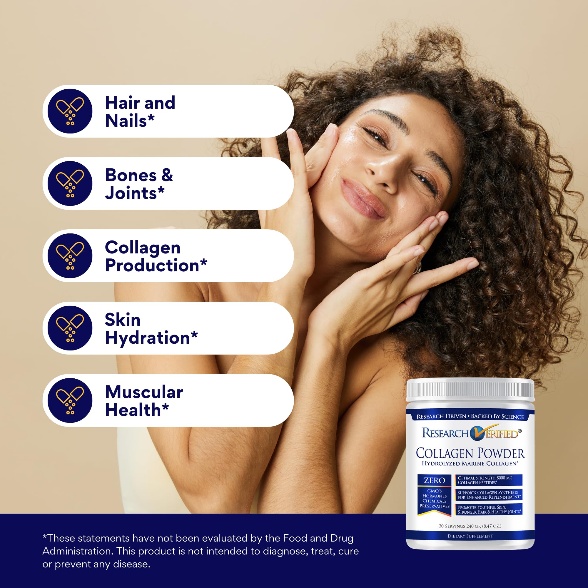 Research Verified® Hydrolyzed Marine Collagen Powder - Unflavored Collagen Supplement for Skin Hydration, Elasticity & Muscle Recovery - Non-GMO, 30 Scoops (3 Month Supply) - Perfect for Post-Workout Recovery & Anti-Aging Skincare Routine