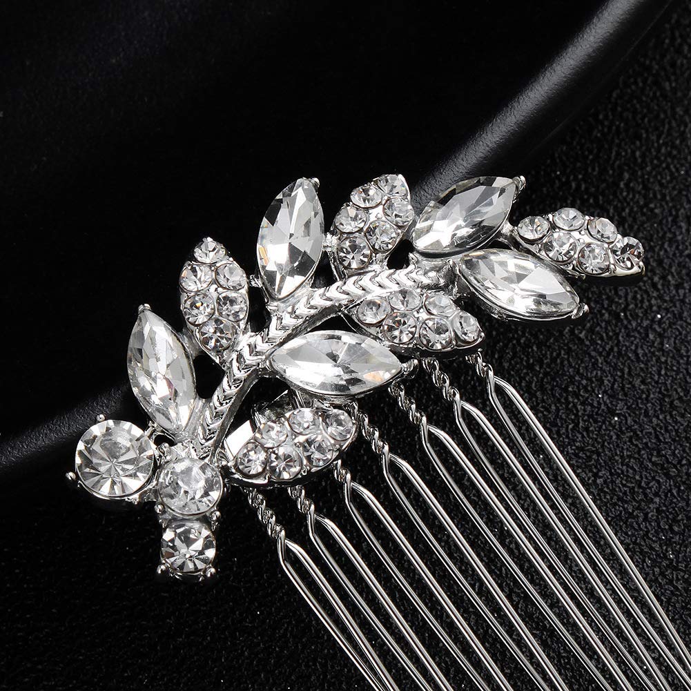 Xerling Silver Leaf Crystal Rhinestone Hair Comb for Women - Elegant Bridal Wedding Hair Accessories & Decorative Hair Jewelry (Silver) | Perfect for Weddings, Prom, Parties & Special Occasions
