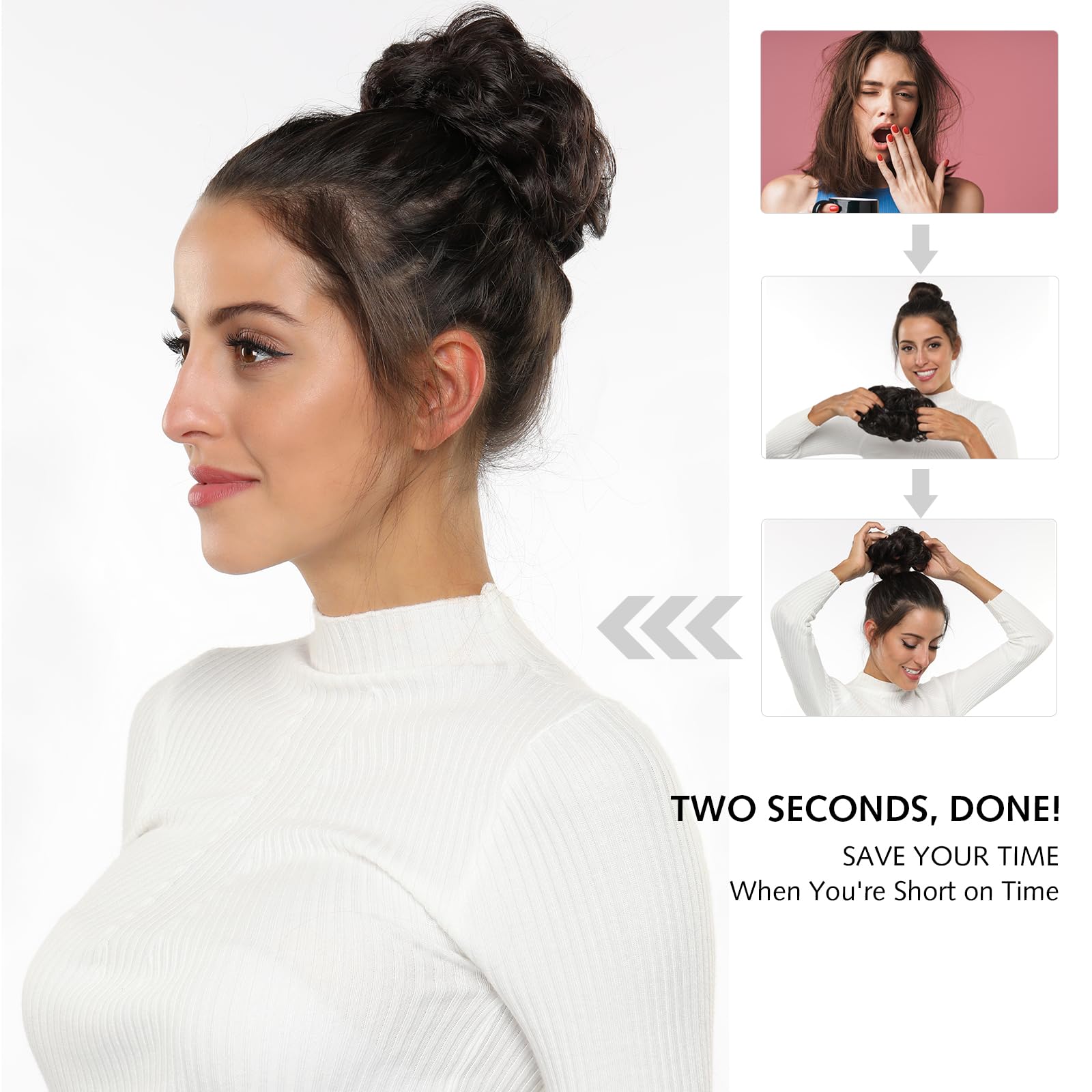 ROSEBUD Messy Bun Hair Extensions for Women - Curly Updo Hairpiece with Scrunchie | Perfect for Work, Gym & Everyday Styling