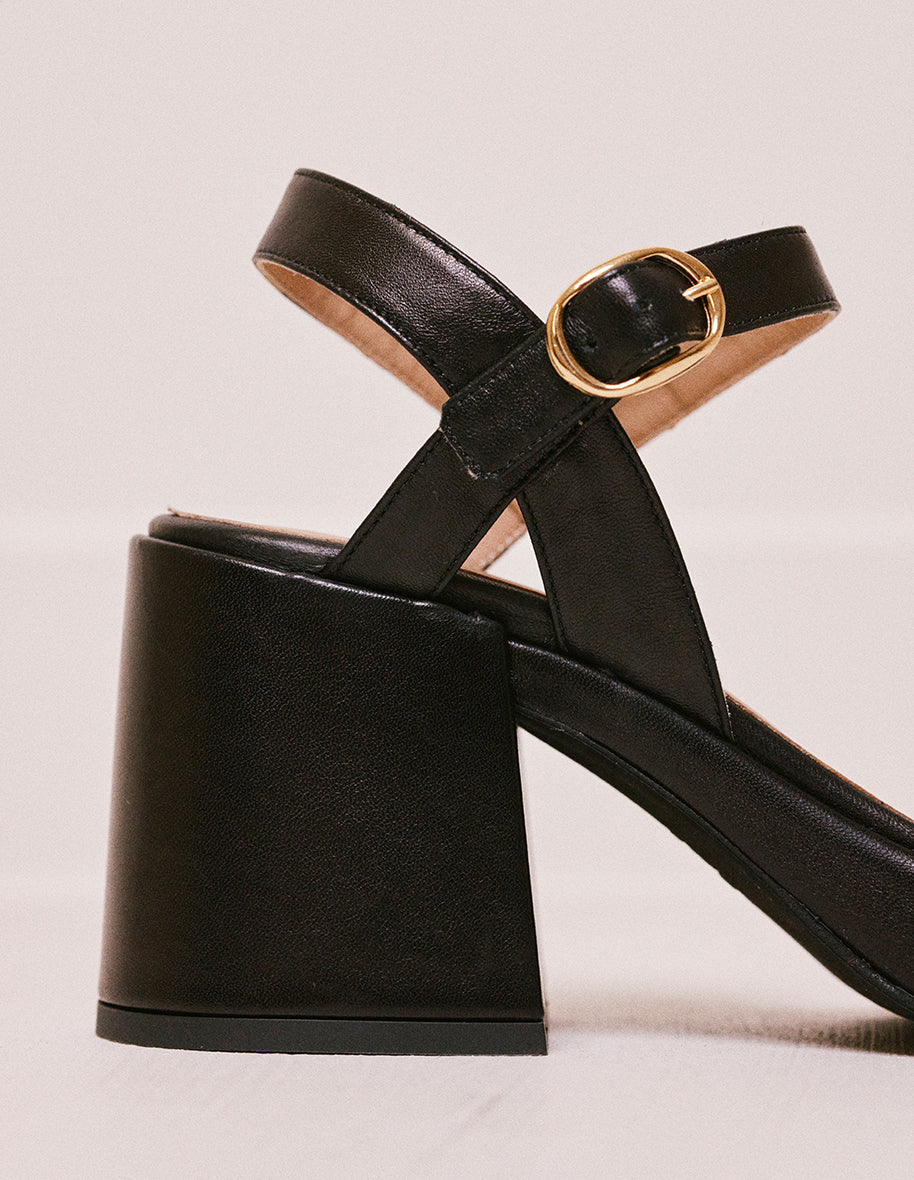 Rachelle Black Leather Heel Sandals - Elegant Women's Dress Shoes for Weddings, Parties & Evening Events