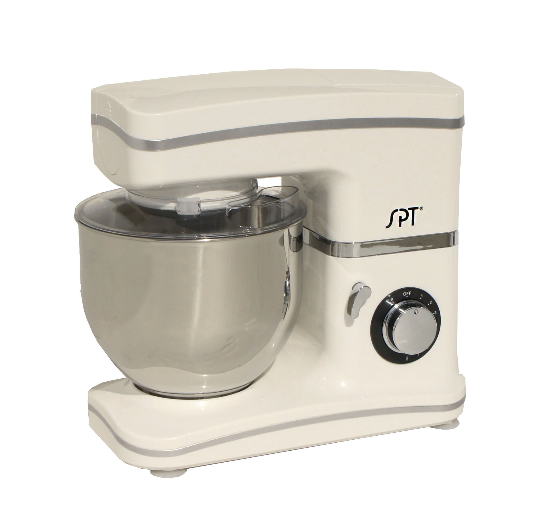 SPT MM-106W 7-Speed Stand Mixer, 5.5QT Stainless Steel Bowl - Powerful 800W Electric Kitchen Mixer for Baking, Dough, Cake, Cookies (White) - Perfect for Home Bakeries, Restaurants & Professional Chefs