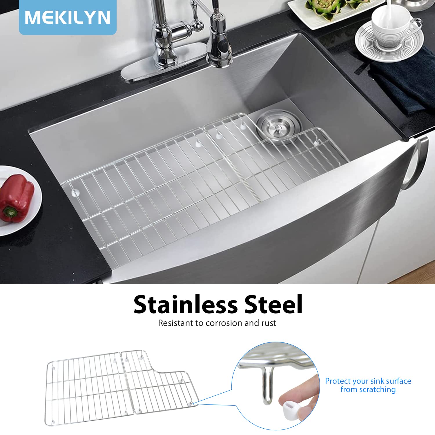 K-6449-ST Stainless Steel Kitchen Sink Rack for Kohler Whitehaven K-5826 & K-5827 - Durable Sink Protector & Organizer for Dishes, Sponges, and Utensils - Perfect for Small Kitchen Spaces and RV Sinks