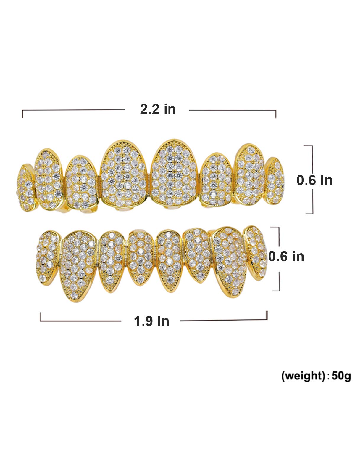 24K Gold Plated CZ Diamond Grillz Set - Top & Bottom Teeth Grills with Macro Pave Design | Includes Extra Molding Bars, Storage Case & Microfiber Cloth | Perfect for Hip Hop Fashion, Parties & Special Events
