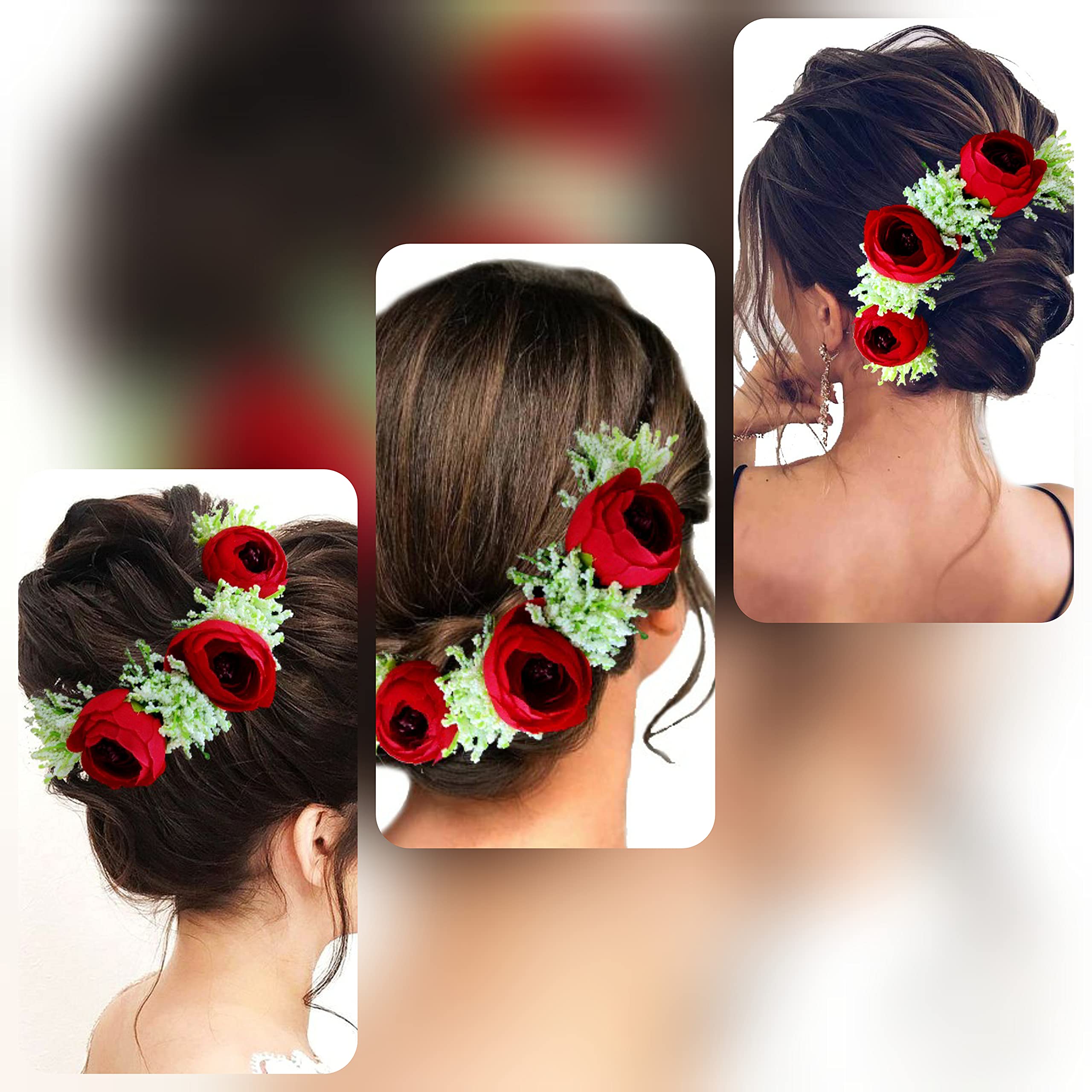 Artificial Rose & Lavender Flower Hair Vine - Bridal Wedding Hair Accessories, Hair Pins, Juda Pins for Women (Red) - Perfect for Weddings, Proms & Special Occasions