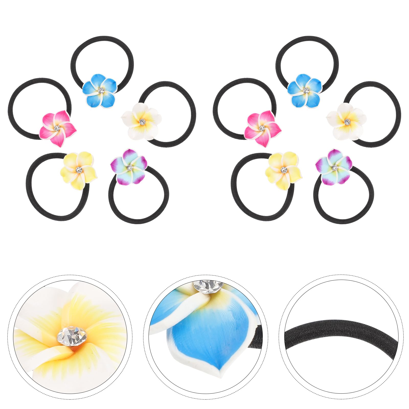 LALAFINA 10 Pack Hawaiian Plumeria Hair Ties - Elastic Hair Bands for Women & Girls, Non-Slip Hair Ropes, Soft Rubber Hair Accessories for School, Work, Beach, and Everyday Use