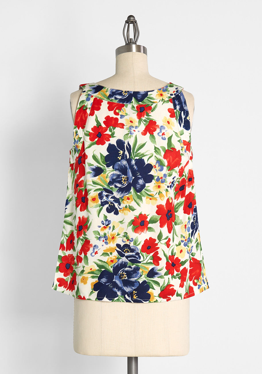 Blooming In the Breeze Sleeveless Top for Women - Floral Print Summer Tank Top - Casual & Beach Wear for Outdoor Activities
