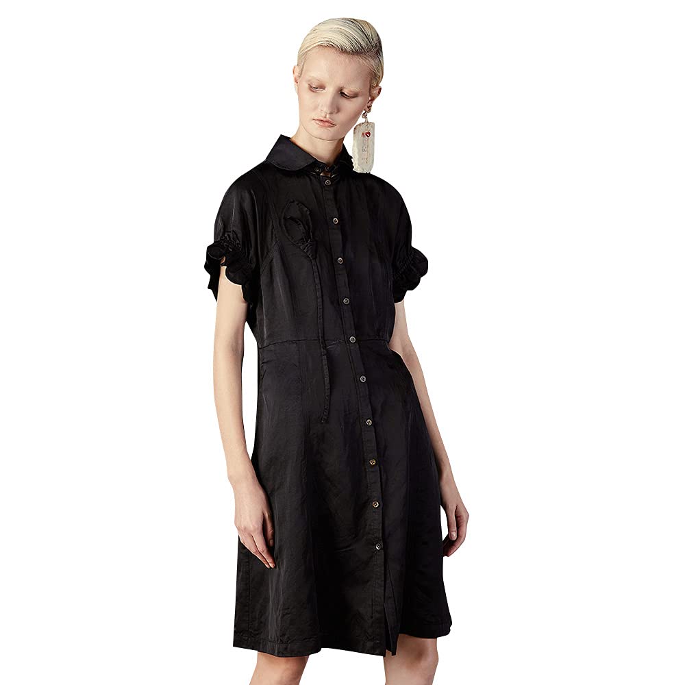 Donoratico Women's Shirt Dress - Lapel Waist Cotton Linen Blend Puff Sleeve Dress for Work, Commuting & Casual Wear