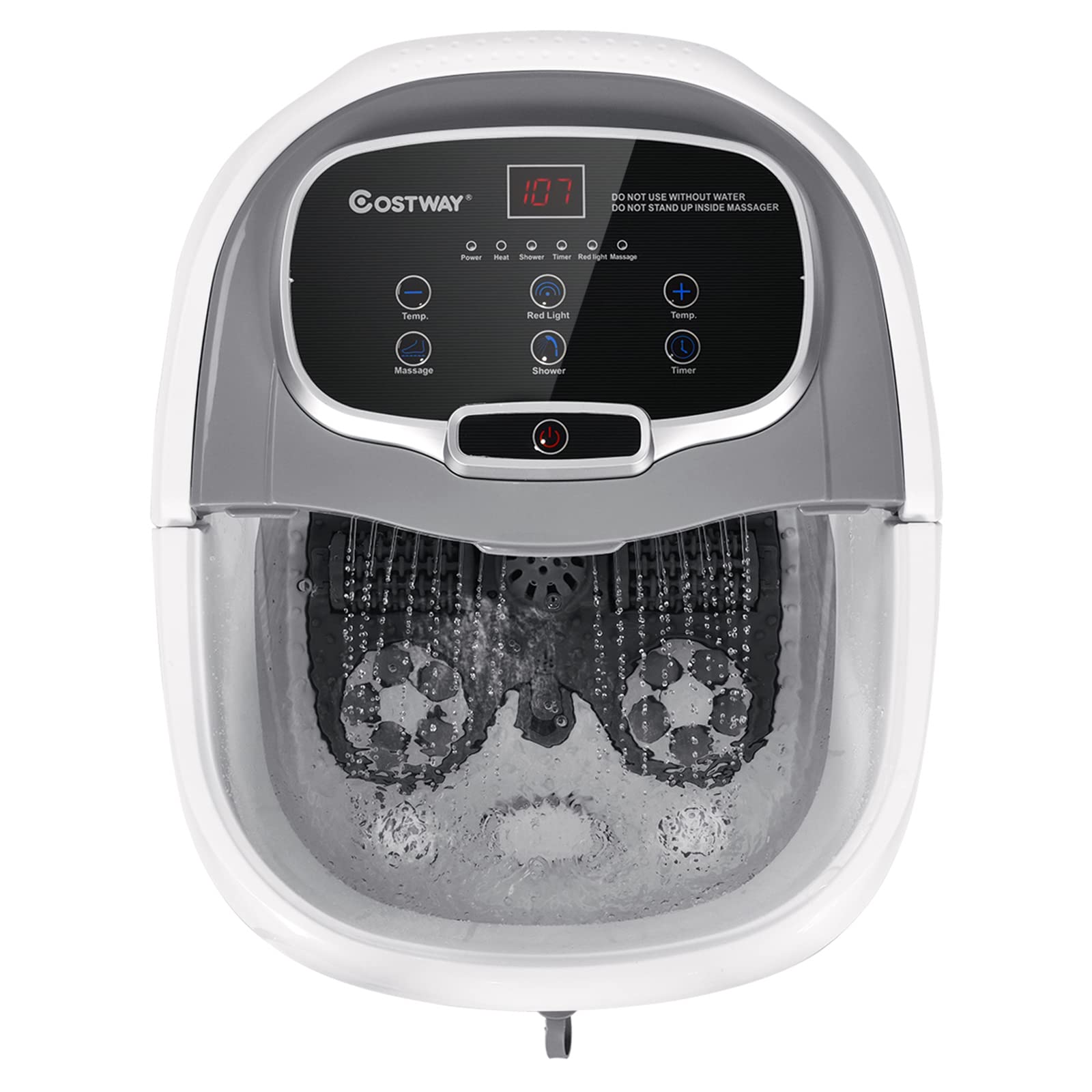 COSTWAY Electric Foot Spa Massager with Motorized Rollers, Shiatsu Massage, Heated Water, Red Light Therapy, Adjustable Temperature & Timer - Relaxing Foot Bath for Stress Relief & Circulation - Perfect for Home Spa, Post-Workout Recovery & Gift Giving (Grey)