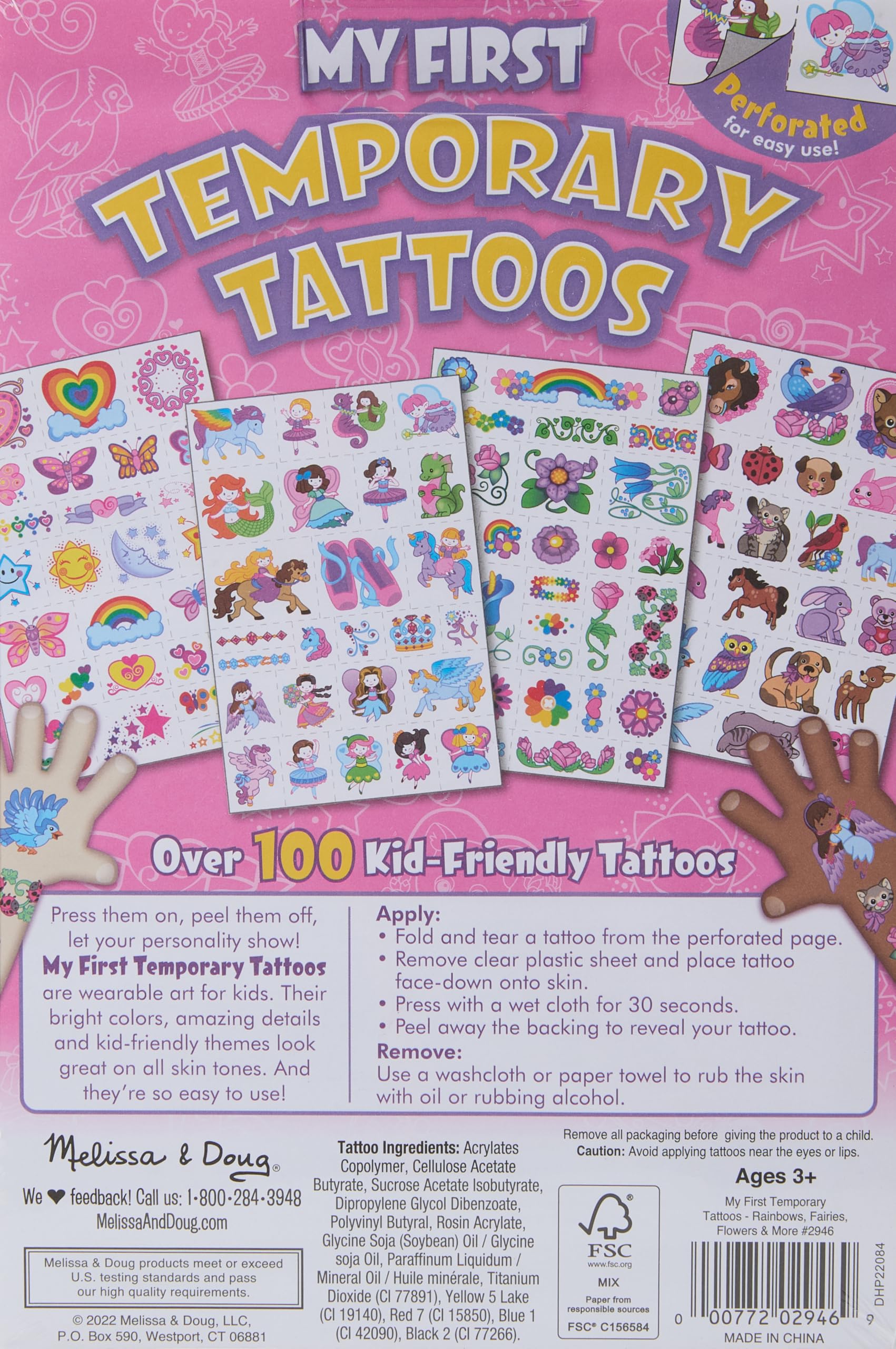 Melissa & Doug My First Temporary Tattoos - Pink Activity & Sticker Pad for Kids | Fun Pretend Play & Party Favors