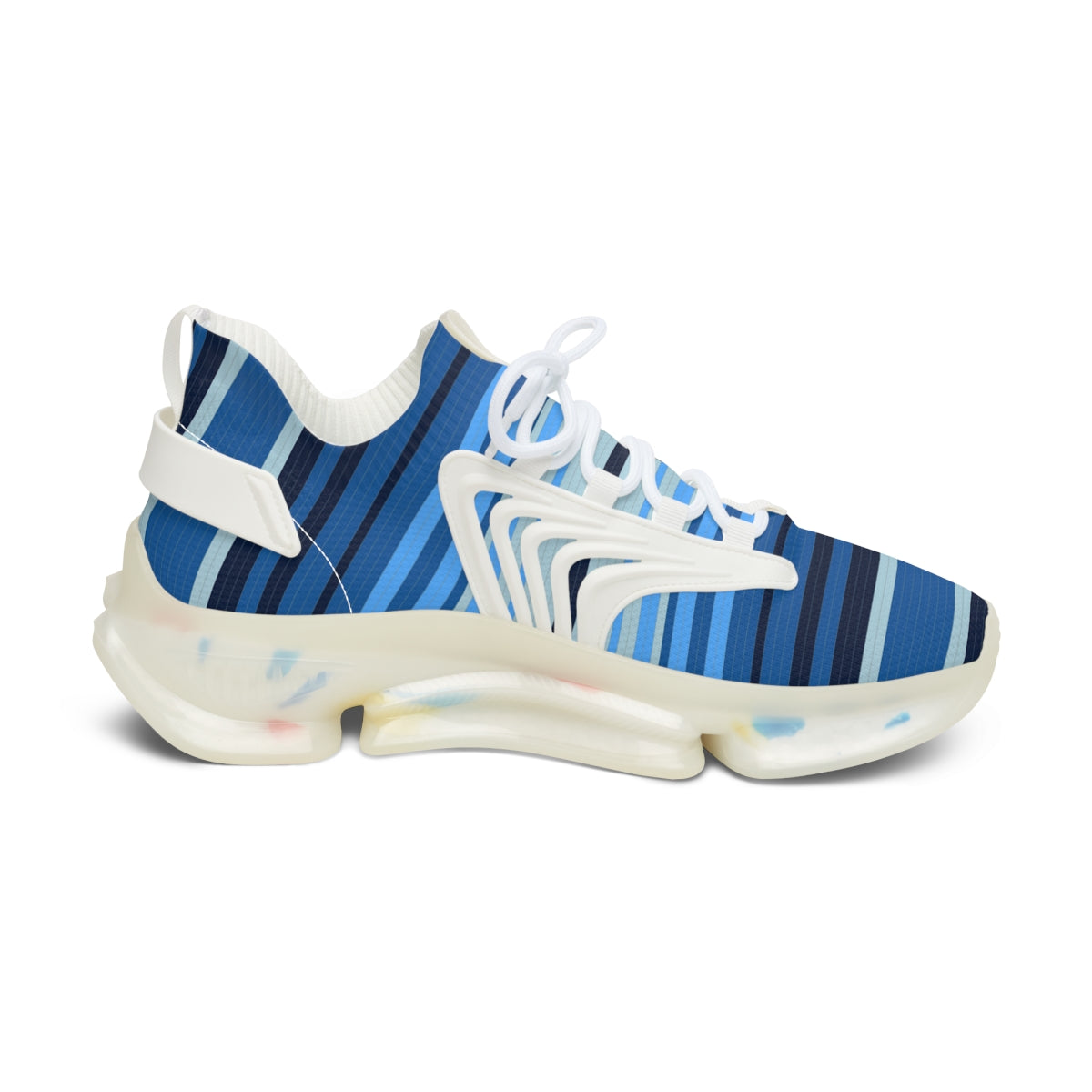 Women's Breathable Mesh Sneakers with Blue Lined Print & Colorful Soles - Lightweight Walking Shoes for Gym, Running, and Casual Wear