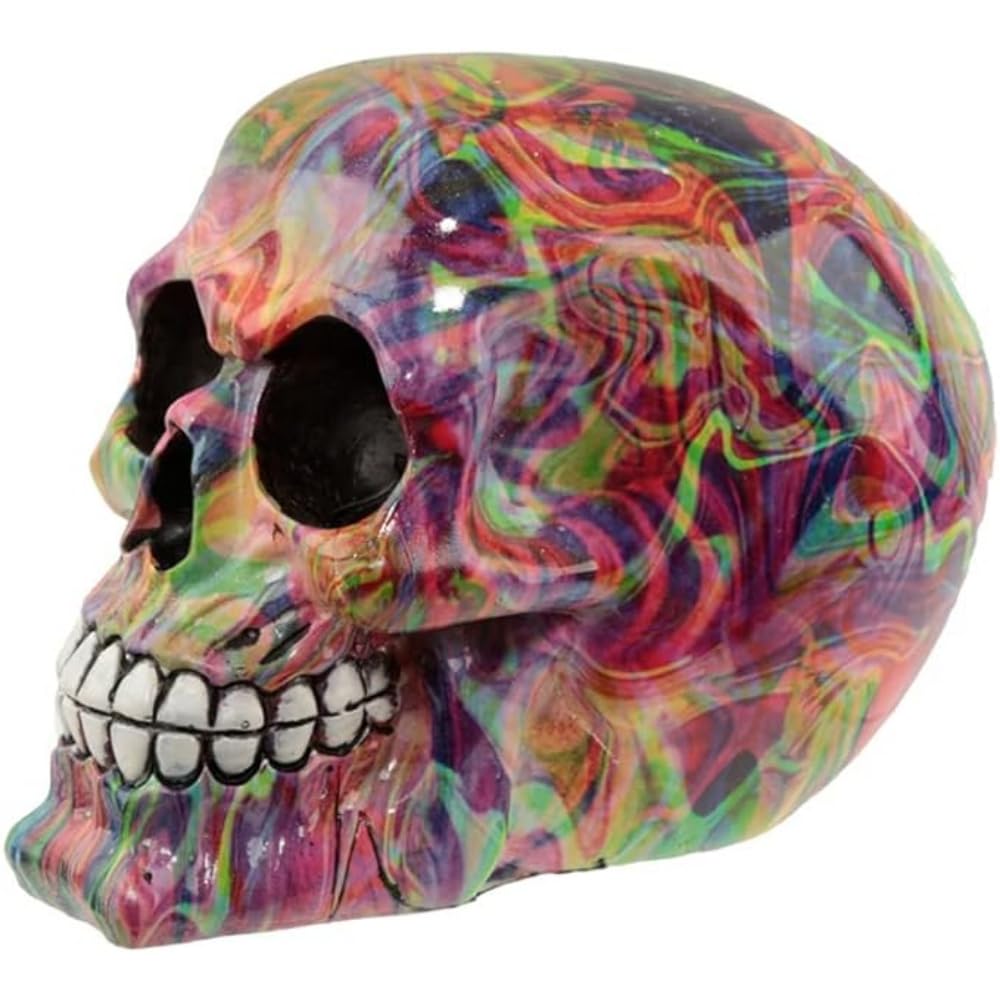 Puckator Rainbow Marble Effect Skull Ornament - Gothic Home Decor Resin Skull for Halloween, Goth Gifts for Men & Women - Unique Living Room Decor, Shelf Display & Dark Aesthetic Accessories