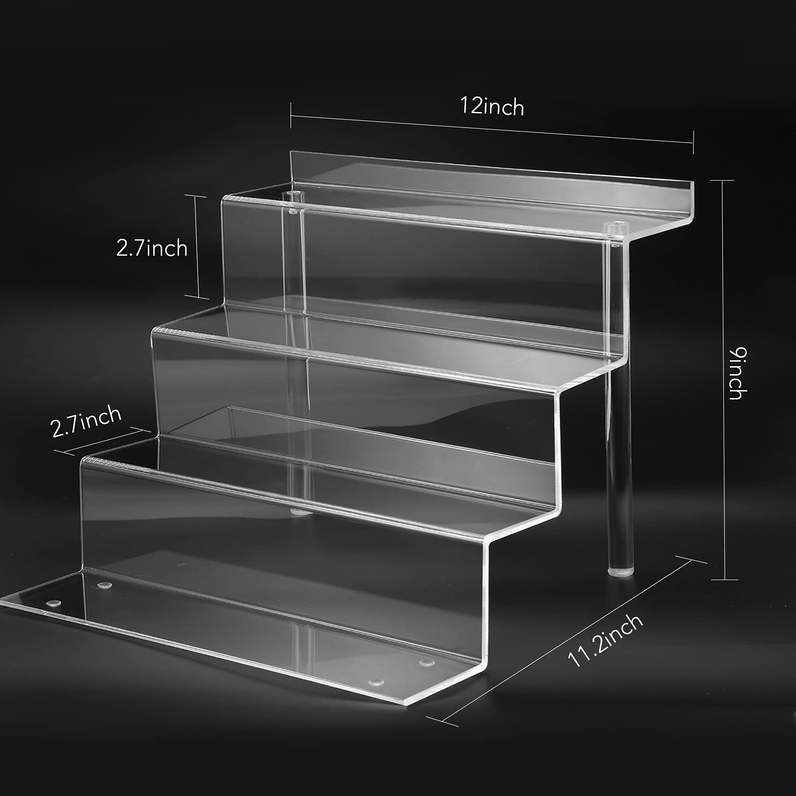 12 Inch Acrylic Shelf for Perfume Organizer - 4 Tier Funko POP Display Stand, Cologne & Makeup Storage Riser - Clear Decorative Shelving for Bathroom, Bedroom, and Vanity Organization