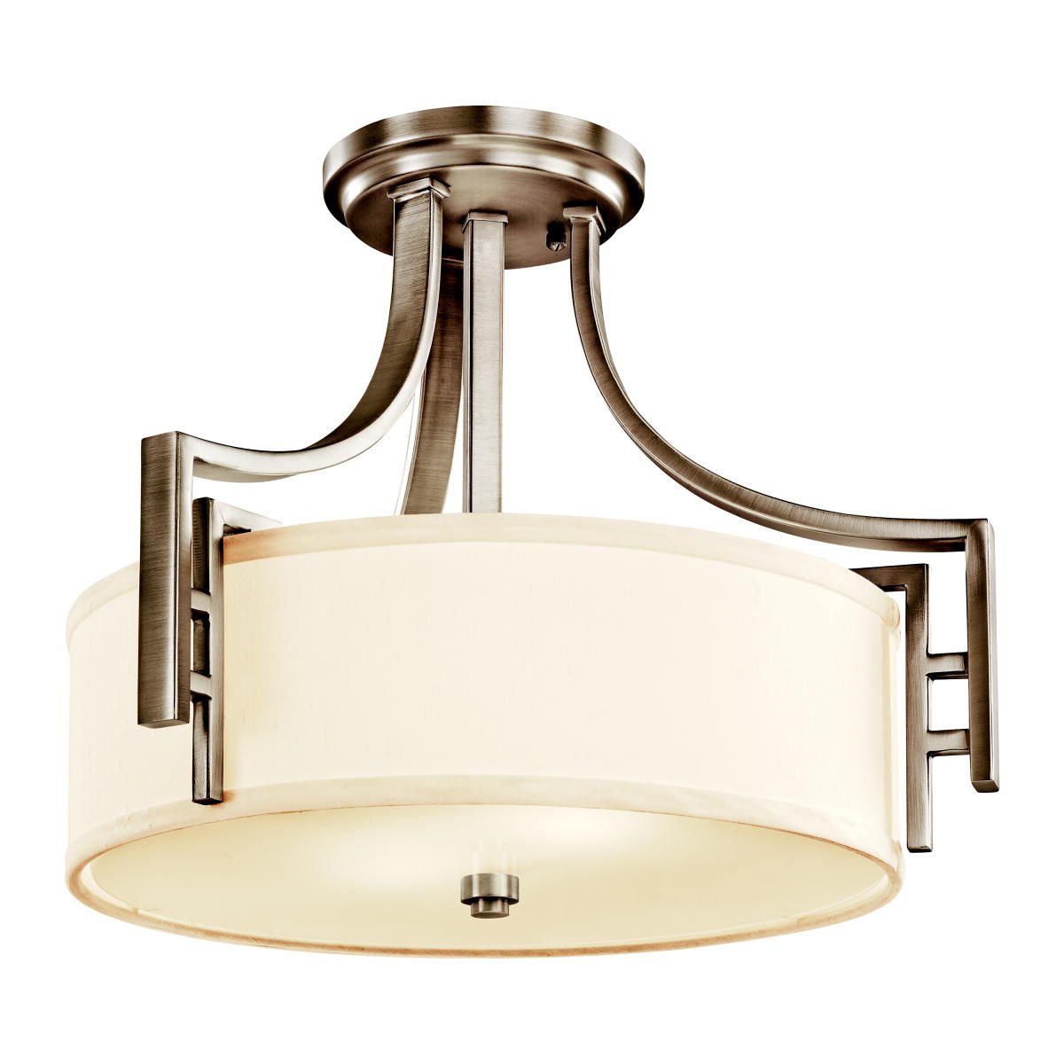 Kichler 42253AP Quinn 2-Light Semi-Flush Mount Ceiling Fixture - Antique Pewter Finish with White Linen Fabric Shades - Perfect for Bedroom, Dining Room or Hallway Lighting