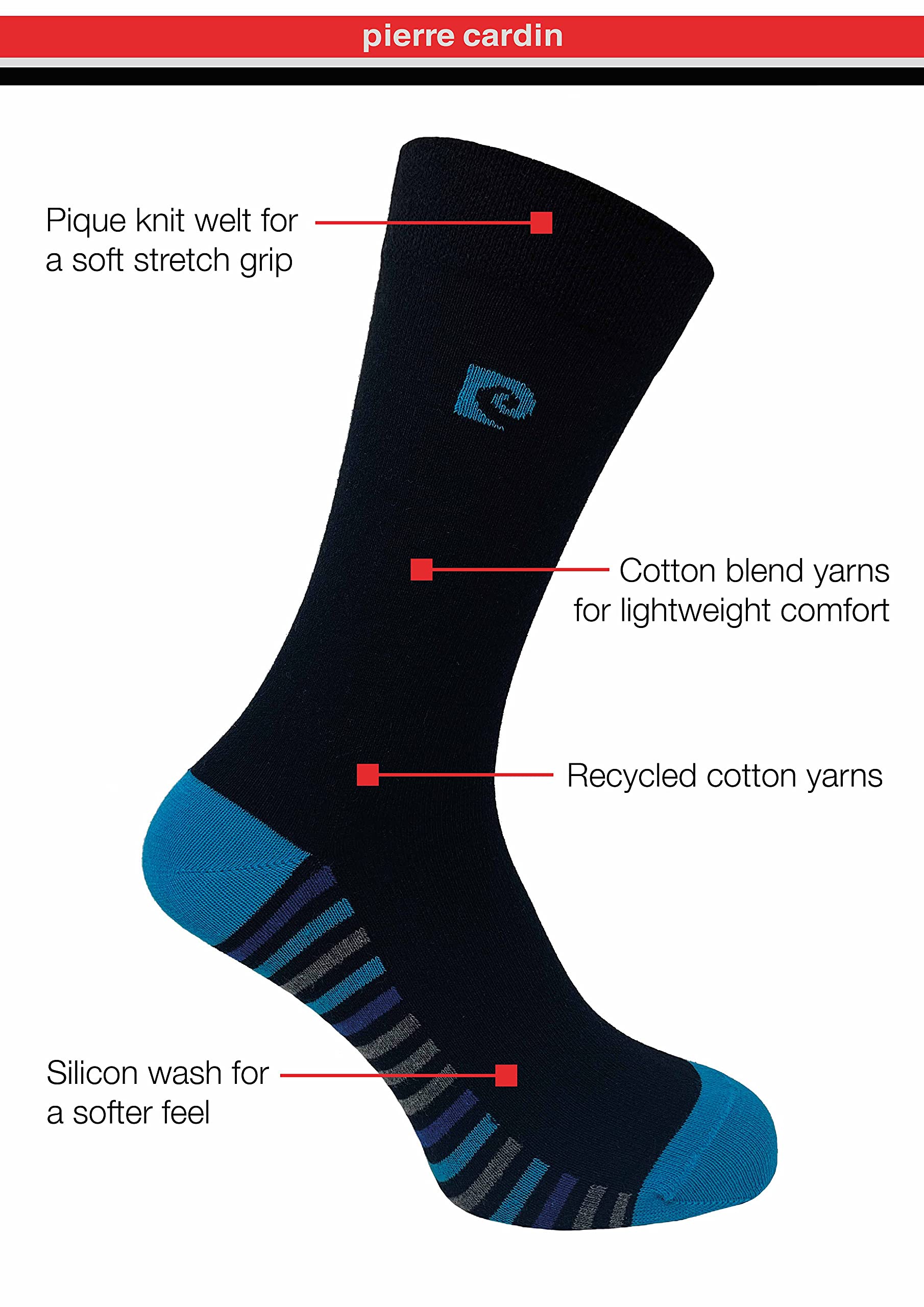 Pierre Cardin Men's Designer Socks - 5 Pairs Pack | UK Size 7-11 | Breathable Work & Everyday Cotton Socks for Men | Eco-Friendly & Comfortable | Perfect for Office, Gym & Casual Wear