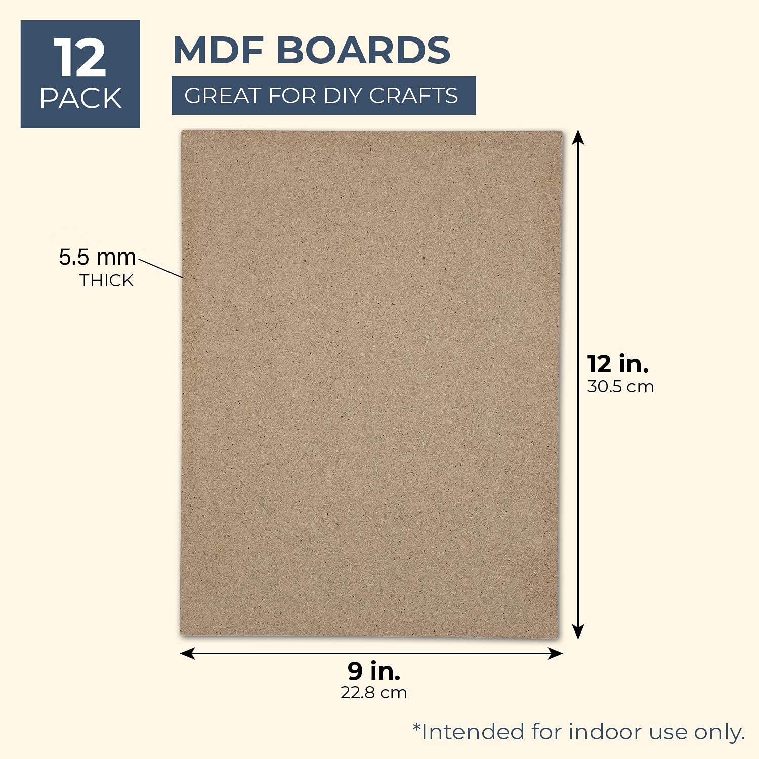 Printfry 12-Pack MDF Boards for Art and Craft - 5.5mm Thick, 9x12 Inches - Perfect for Painting, DIY Projects, Scrapbooking & Home Decor