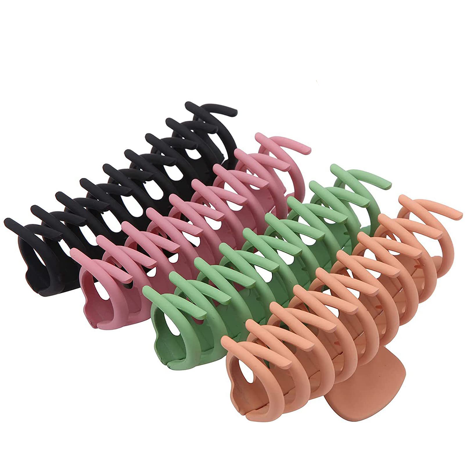 4pcs Matte Hair Claw Clips for Women - 4.3 Inch Strong Hold Non-Slip Jaw Clips for Thin, Thick & Curly Hair - 90s Vintage Hair Accessories - Perfect for Work, Gym & Everyday Styling