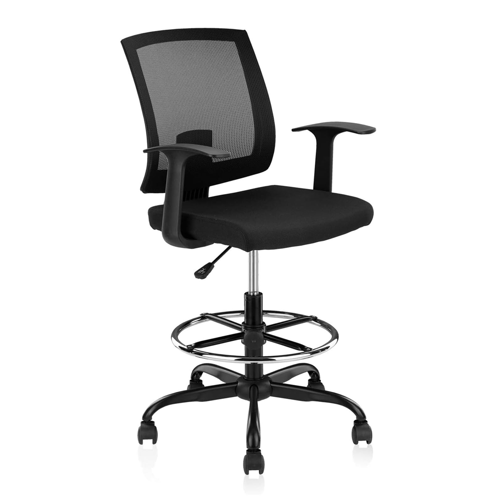 CLATINA Ergonomic Drafting Chair - Adjustable Height Office Chair with Armrests, Mesh Back & Footrest Ring, Rolling Stool for Standing Desks - Perfect for Architects, Designers & Home Office Workspaces (Black)