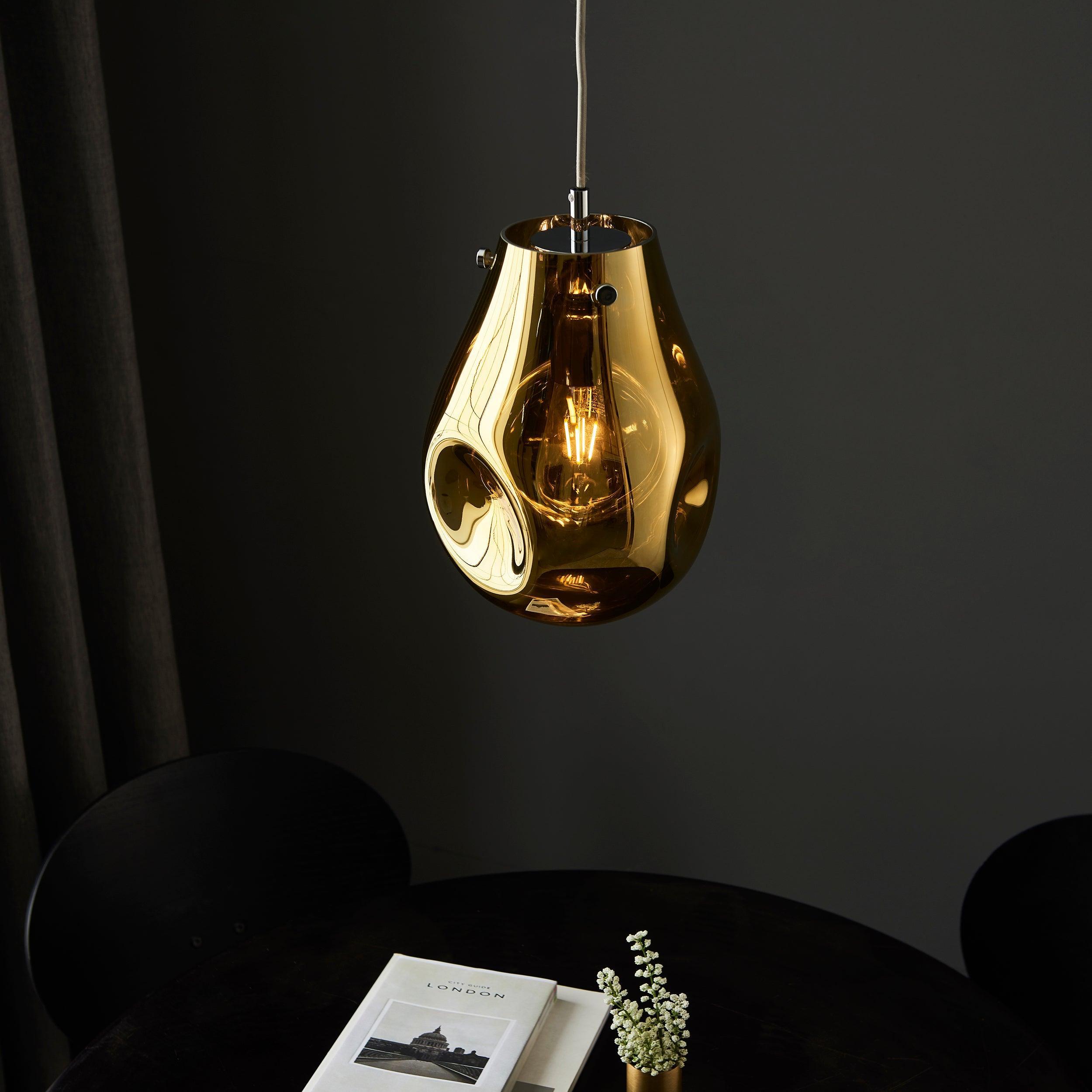 Dazzling Gold Metallic Glass & Chrome Pendant Light Fixture - Modern Dining Room & Kitchen Island Lighting