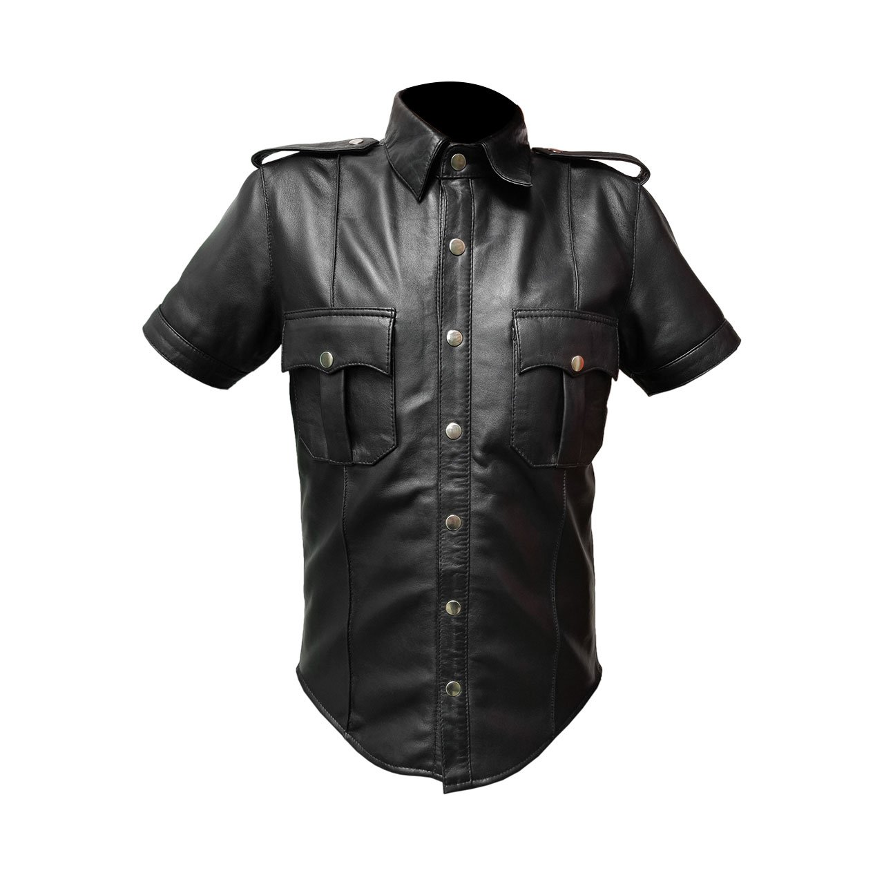 Men's Genuine Sheep Leather Police Uniform Shirt - BLUF Gay Leather Shirt for Men | Premium Lamb Leather for Cosplay, Fetish Wear & Fashion Outfits