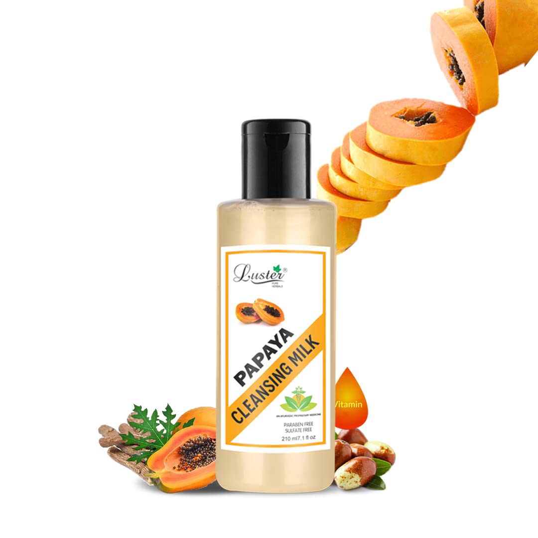 Luster Papaya Ultimate Cleansing Milk - Natural Ingredients for Smooth, Soft & Clean Skin | Gentle Makeup Remover | Paraben & Sulfate Free (210ml) | Perfect for Daily Skincare & Makeup Removal Routine