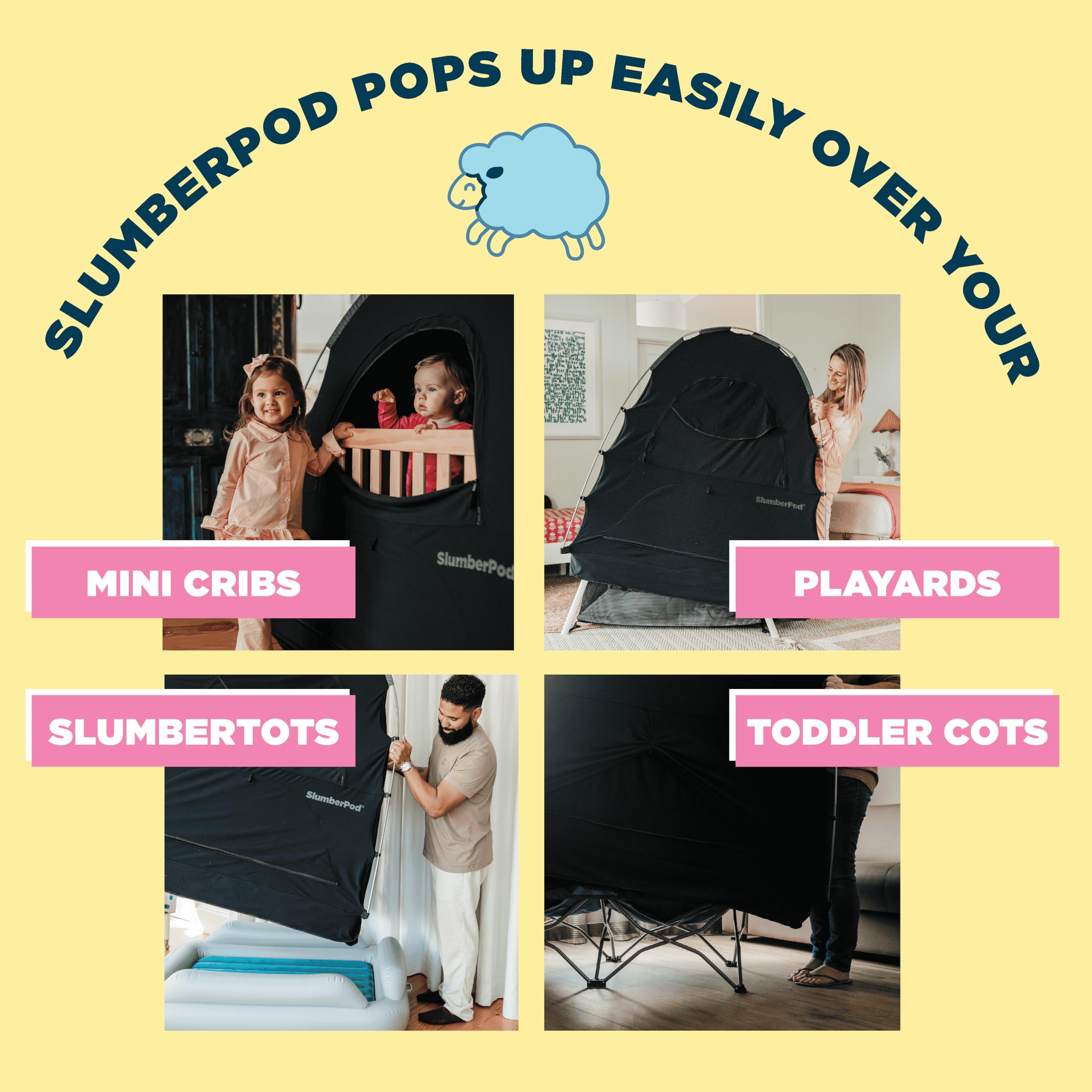 SlumberPod with Fan - Portable Blackout Sleep Tent for Babies & Toddlers | Travel Essential for Pack n Play & Mini Crib | Blocks 95% Light with Monitor Pouch & Fan Pocket | Perfect for Travel, Daycare & Home Napping (Black)