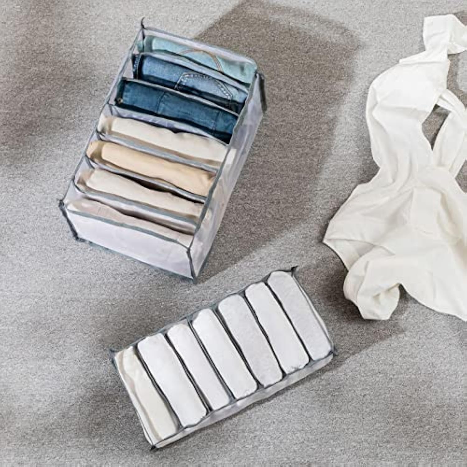 2Pcs Foldable Mesh Drawer Organizers for Clothes, Jeans, Leggings & T-Shirts - Gray Wardrobe Storage Box | Perfect for Bedroom, Closet & Travel Organization