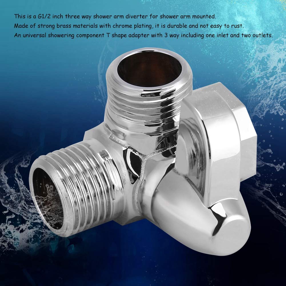 3-Way Brass Chrome Shower Diverter Valve - G1/2 T-Shaped Adapter for Rainfall Showerhead & Hose Set - 2 Way Splitter for Multiple Shower Configurations - Perfect for Bathroom Renovation & Spa-Like Experience