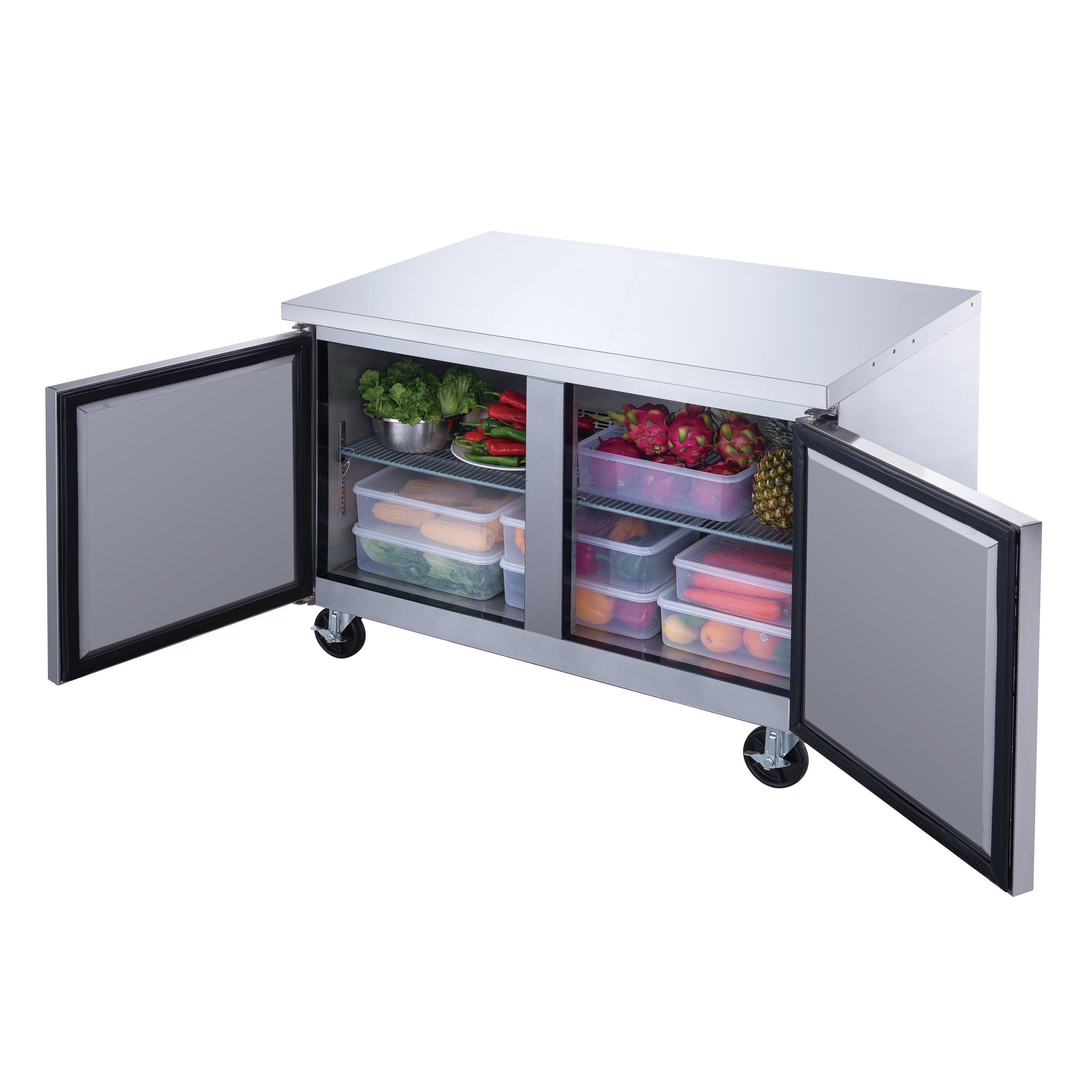 Dukers DUC60R 2 Door Undercounter Commercial Refrigerator - Stainless Steel Commercial Fridge for Restaurants, Bars & Kitchens - Perfect for Food Storage & Beverage Cooling