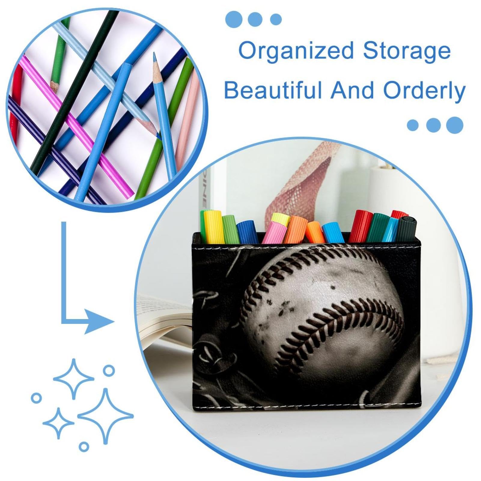 Baseball Themed Pencil Holder & Makeup Brush Organizer - Stylish Desk Accessory for School, Office, and Makeup Vanity