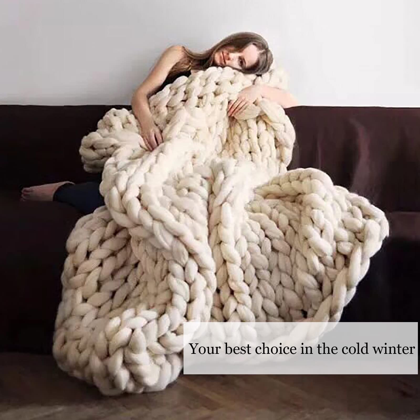 Chunky Knitted Throw Blanket - Ultra Soft & Warm Handwoven Sofa Blanket for Couch, Bed, Chair | Cozy Home Decor, Perfect Gift for Baby & Pets | Winter Comfort for Living Room, Nursery & Pet Bed