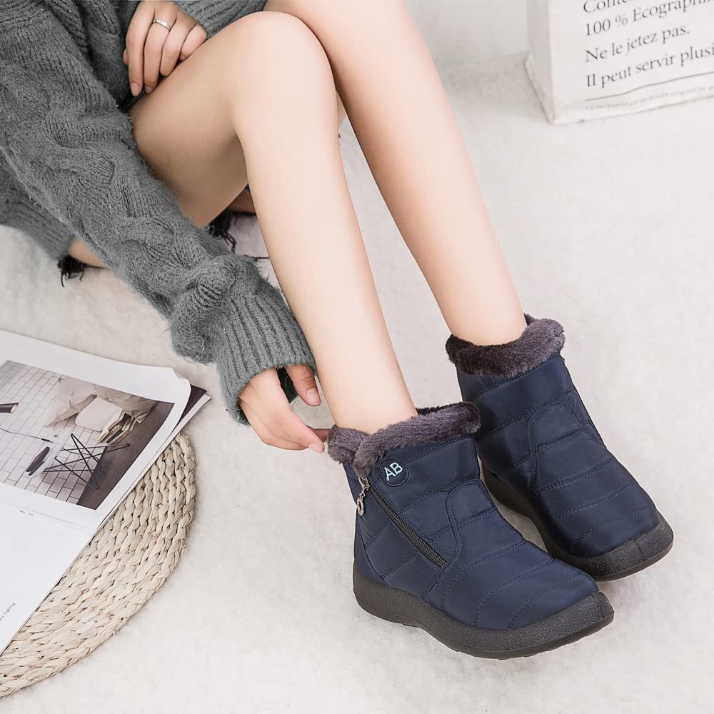 Women's Winter Snow Boots - Fur Lined Waterproof Ankle Booties with Slip-On Design for Outdoor Activities, Hiking & Cold Weather Fashion