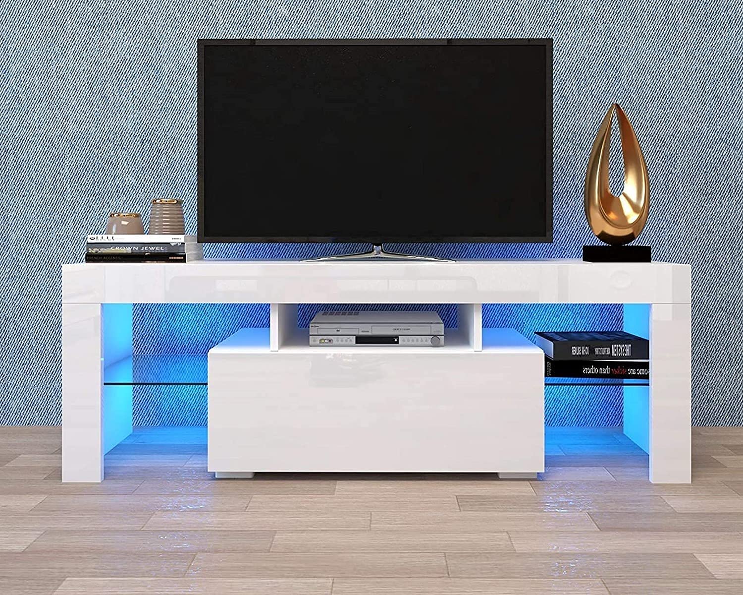 60 Inch LED TV Stand with Storage Drawer - High Gloss Entertainment Center & Media Console Table - Perfect for Living Room, Bedroom & Home Theater Setup